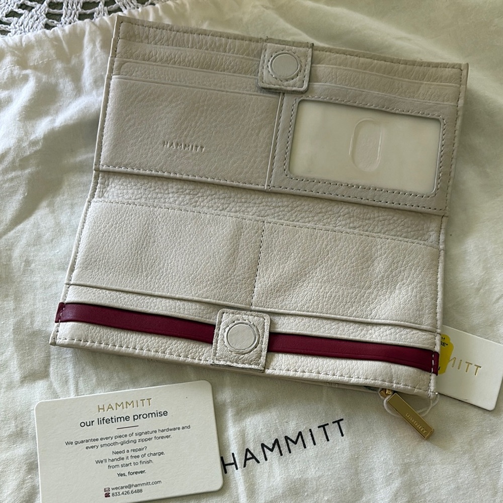 Hammitt Leather Wallet in Cream with Red Accent